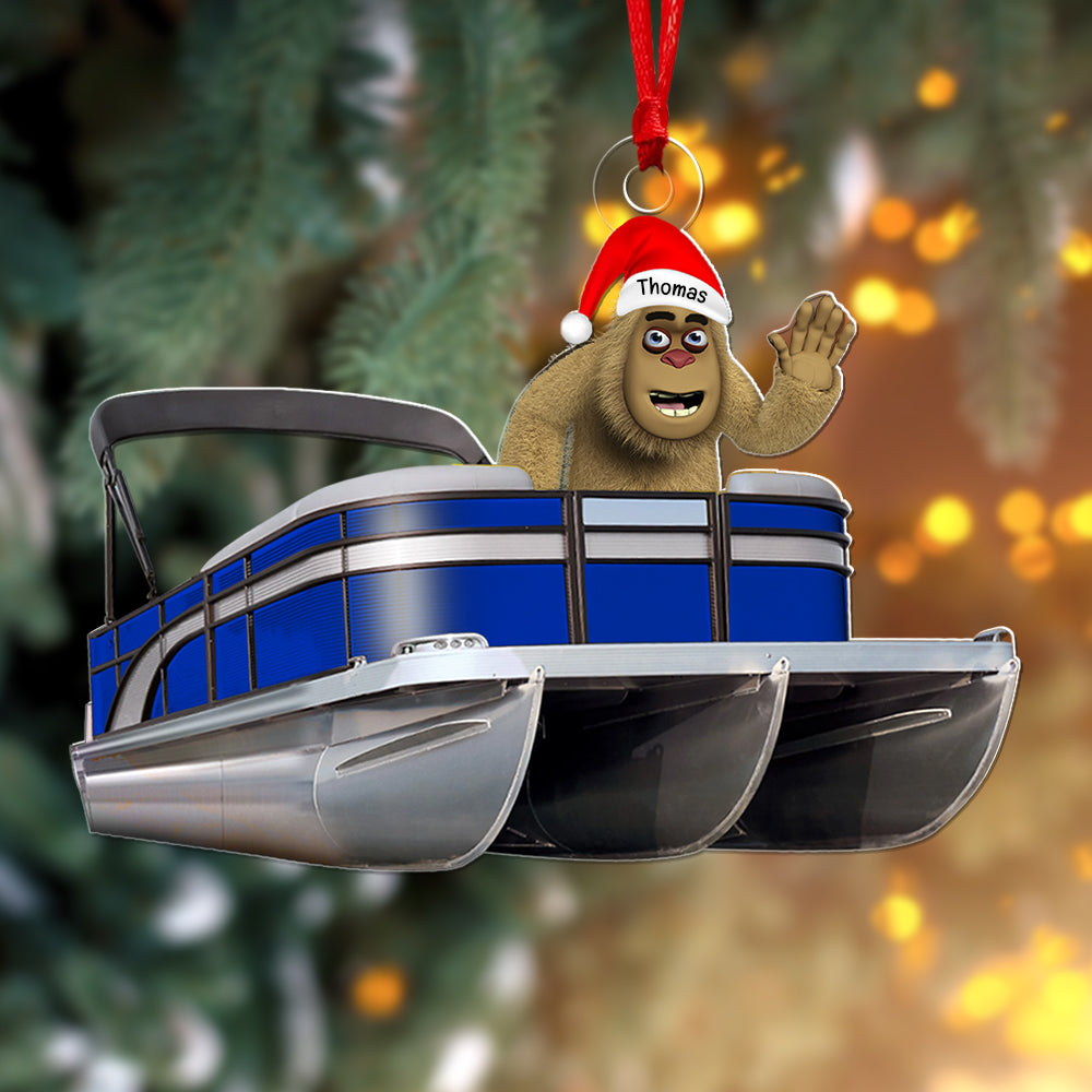 Personalized Pontoon Lovers Christmas Ornament with Happy Bigfoot