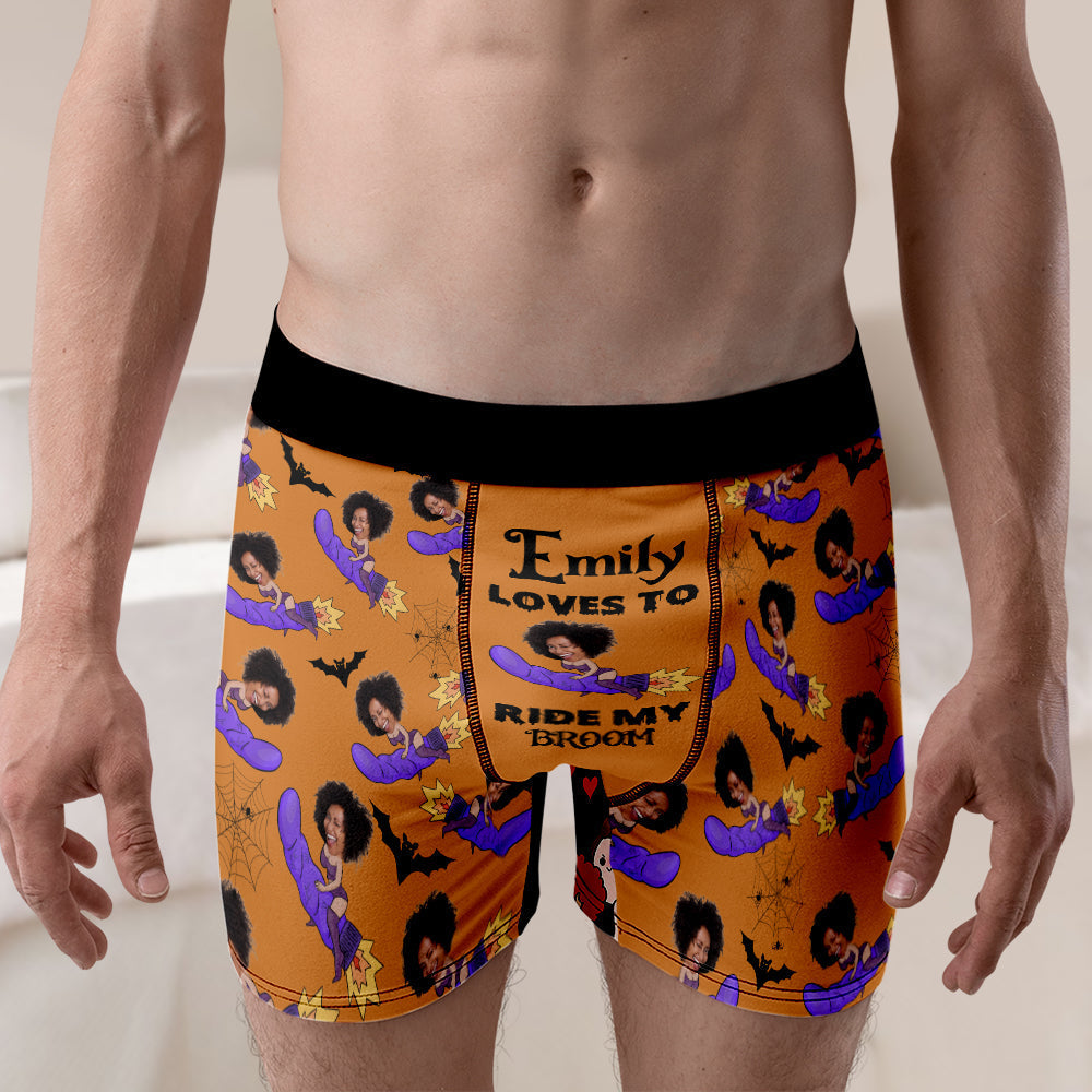 Personalized Halloween Men's Boxers - Loves To Ride My Broom