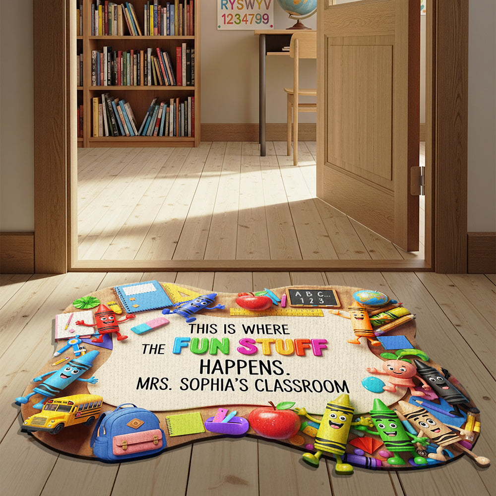 This is Where the Fun Stuff Happens - Personalized Fun & Colorful Doormat for Teachers Doormat PopCulturePrints