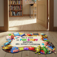 Load image into Gallery viewer, This is Where the Fun Stuff Happens - Personalized Fun &amp; Colorful Doormat for Teachers Doormat PopCulturePrints
