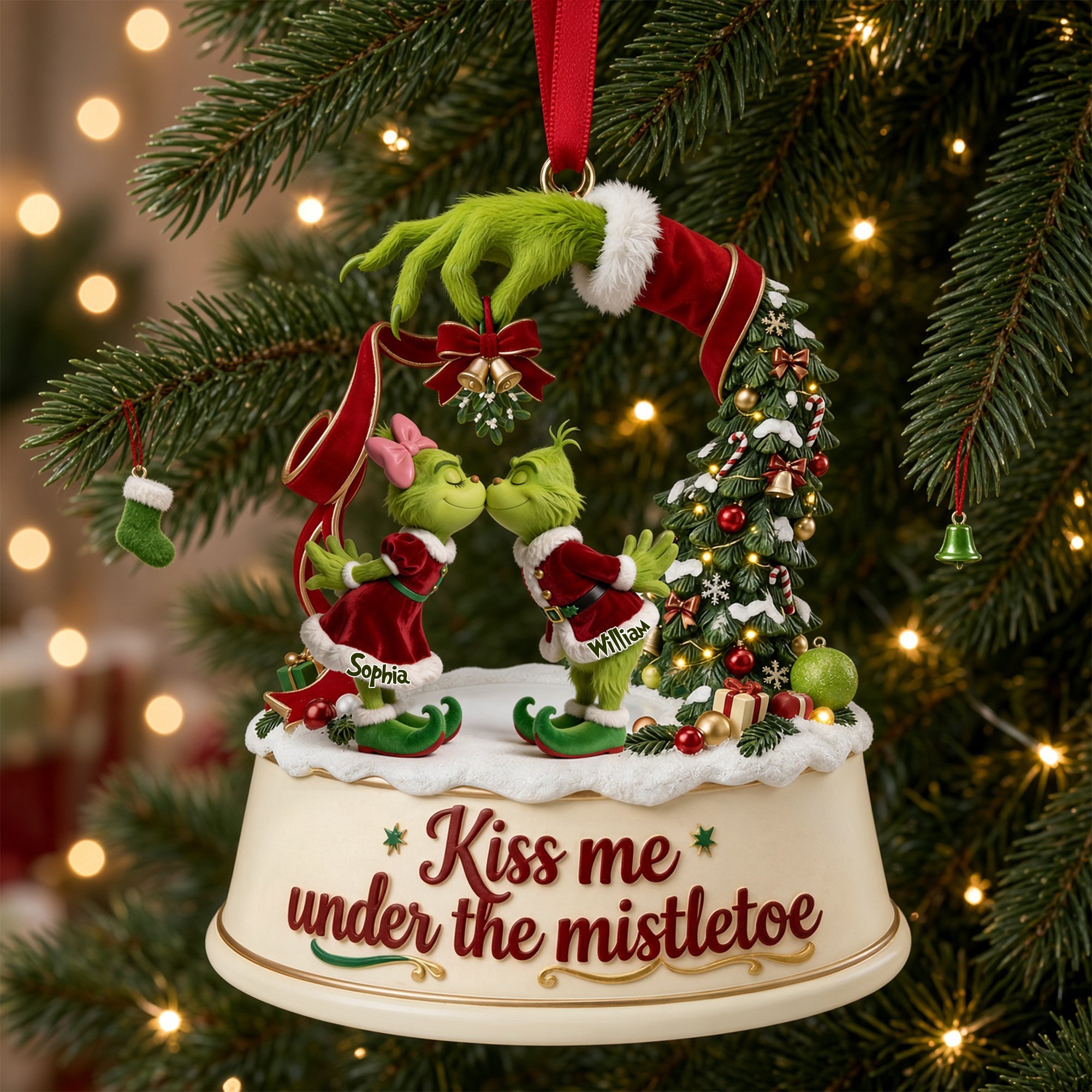 Kiss Me Under the Mistletoe - Personalized Acrylic Ornament for Couples Ornament PopCulturePrints