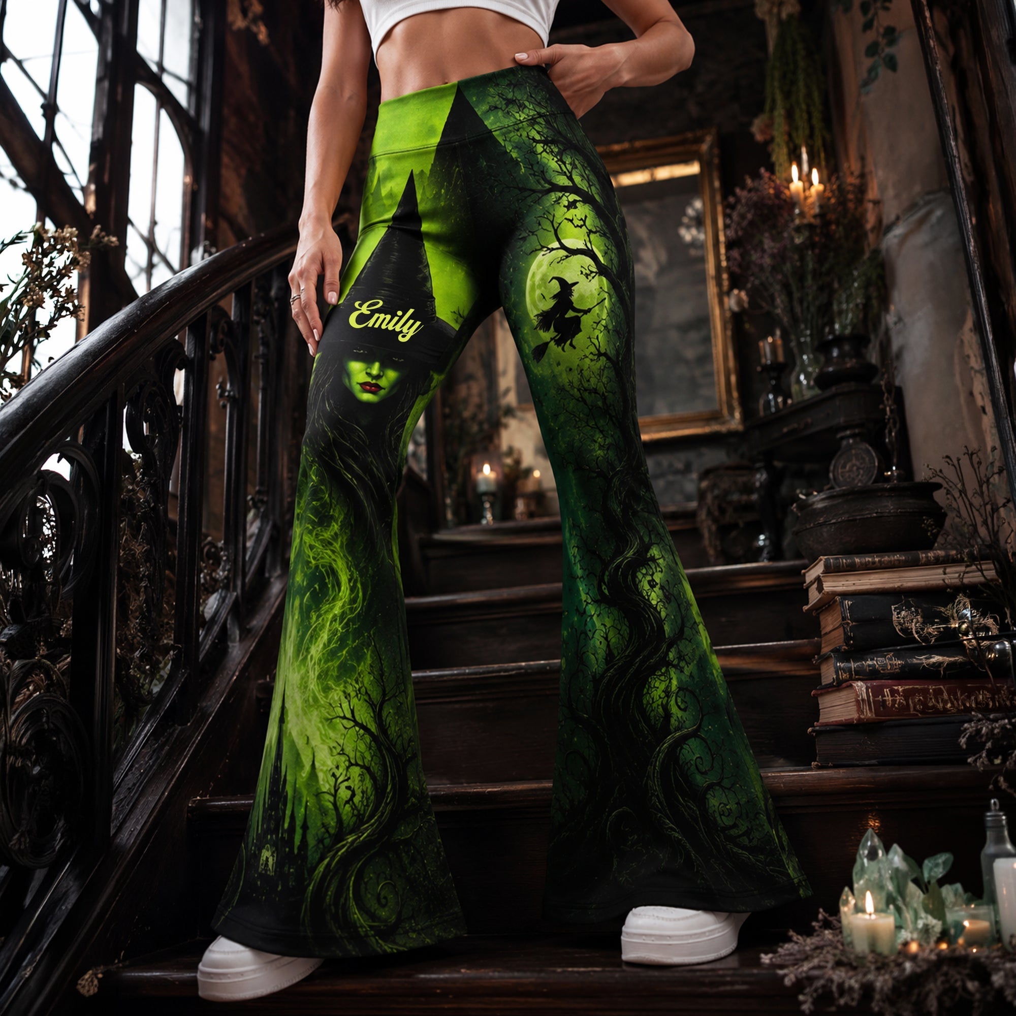 “Embrace the Enchantment!” Personalized Enchanted Witch Flare Leggings - Custom Gift for Halloween Enthusiasts