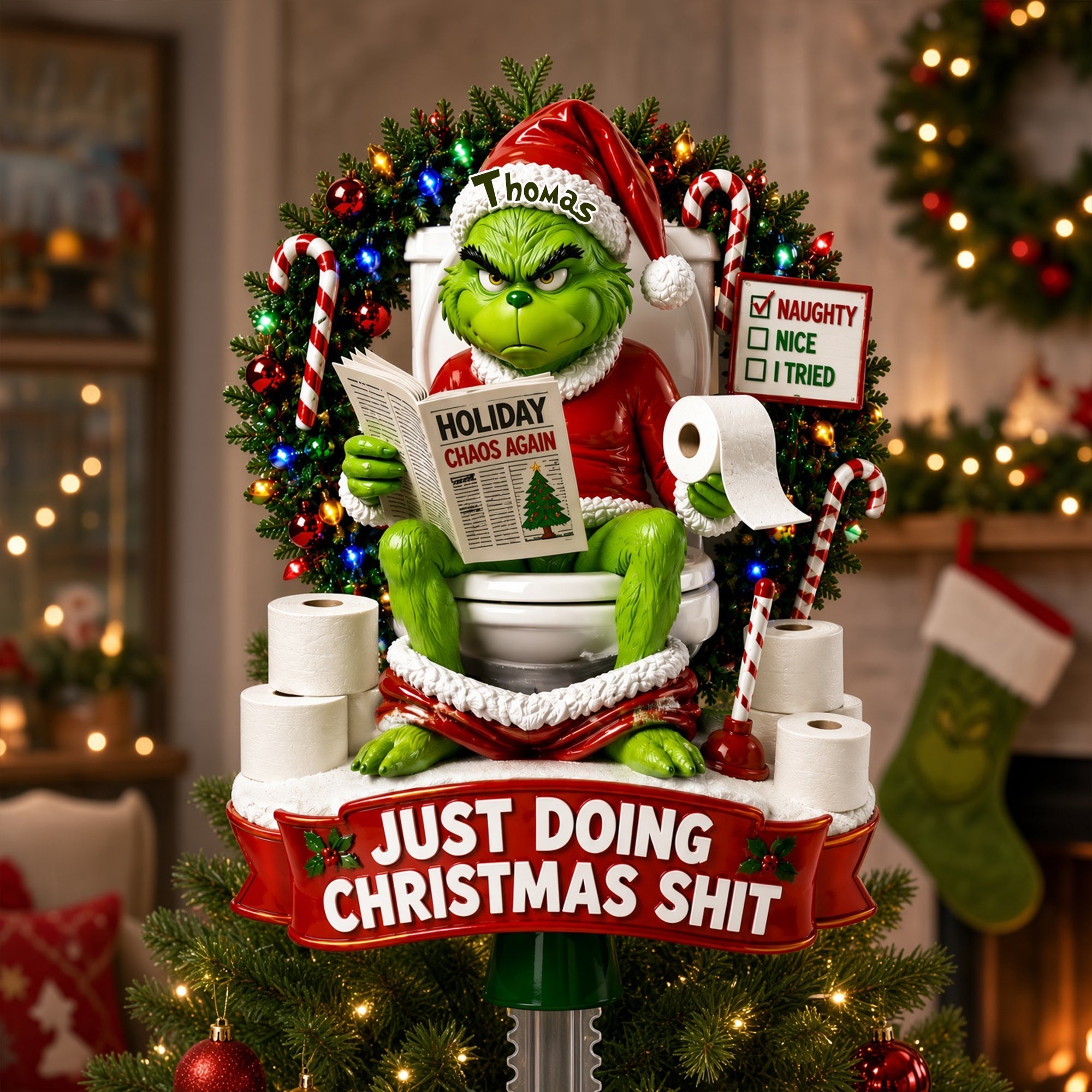“Just Doing Christmas Shit” - Personalized Christmas Monster Tree Topper