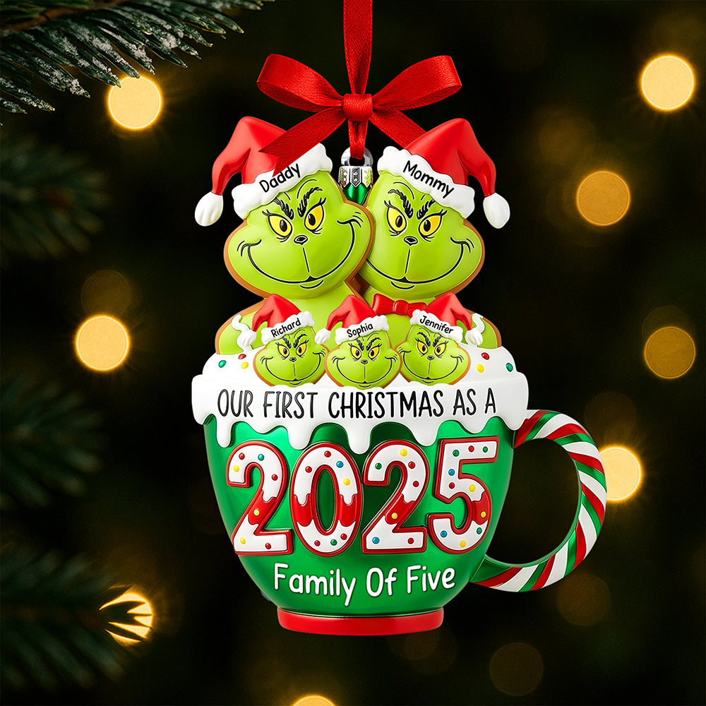 Our First Christmas as a Family of Four - Playful Grinch Ornament Ornament PopCulturePrints