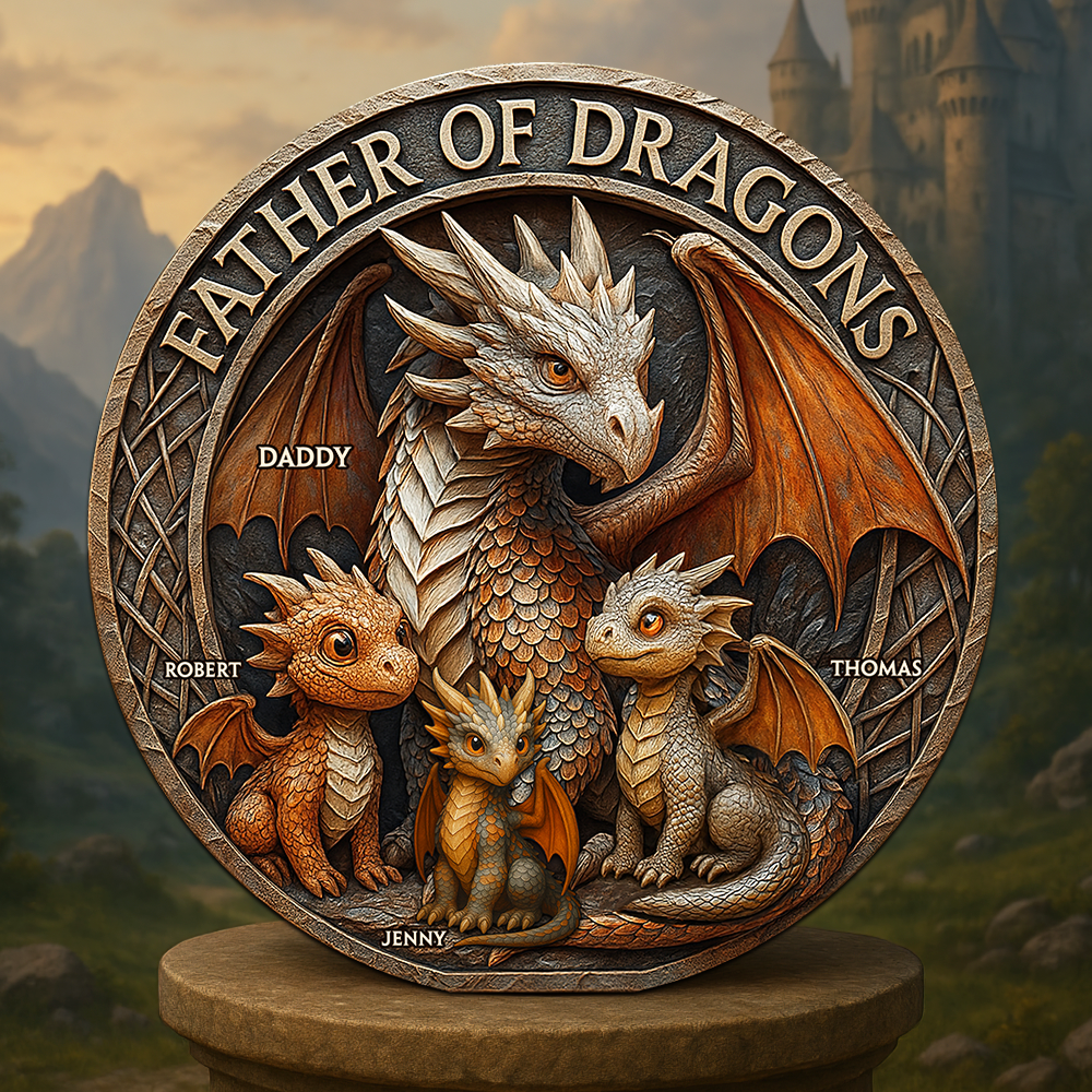 "Father of Dragons" - Personalized Acrylic Plaque Gift for Dads, Grandpas & More Shaped Plaques PopCulturePrints