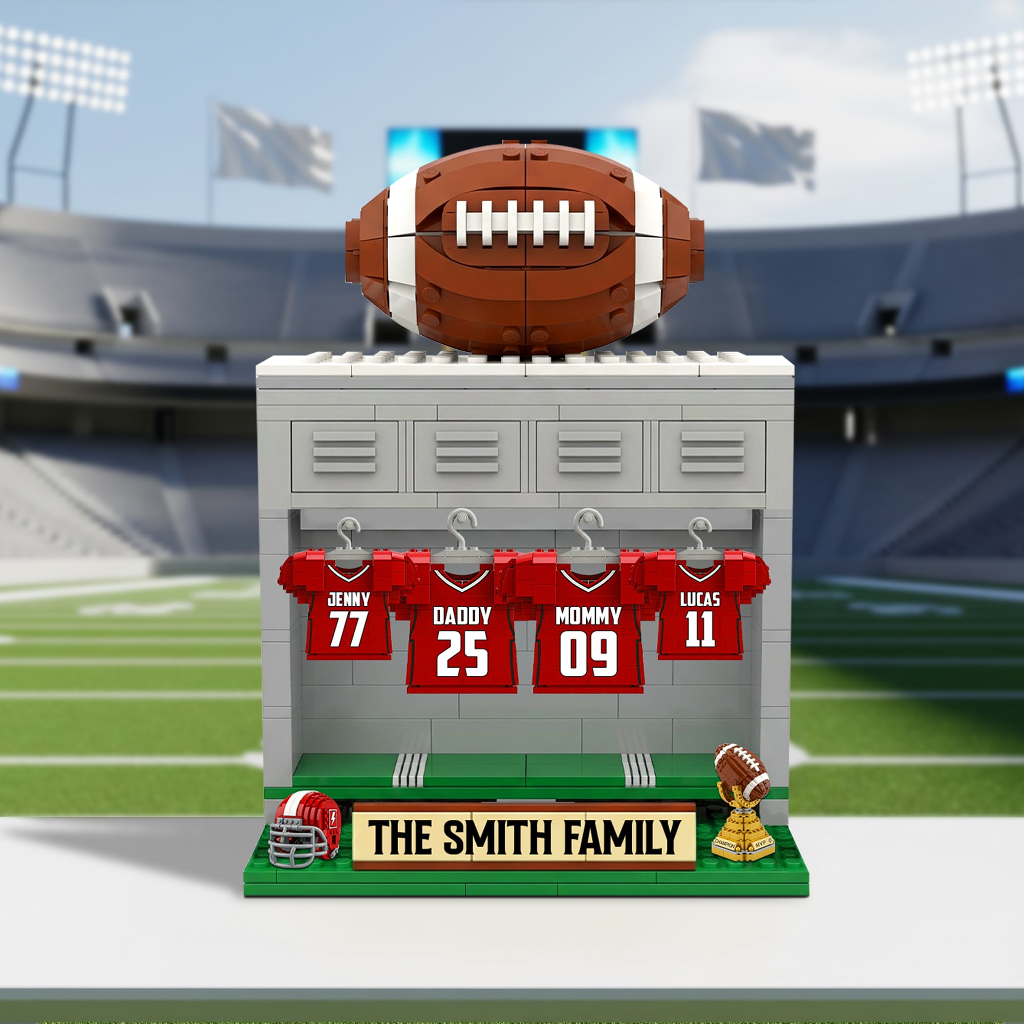 “Celebrate Family, Celebrate Football” - Personalized Football Family Plaque - Custom Gift for Parents, Children, Fans Shaped Plaques PopCulturePrints
