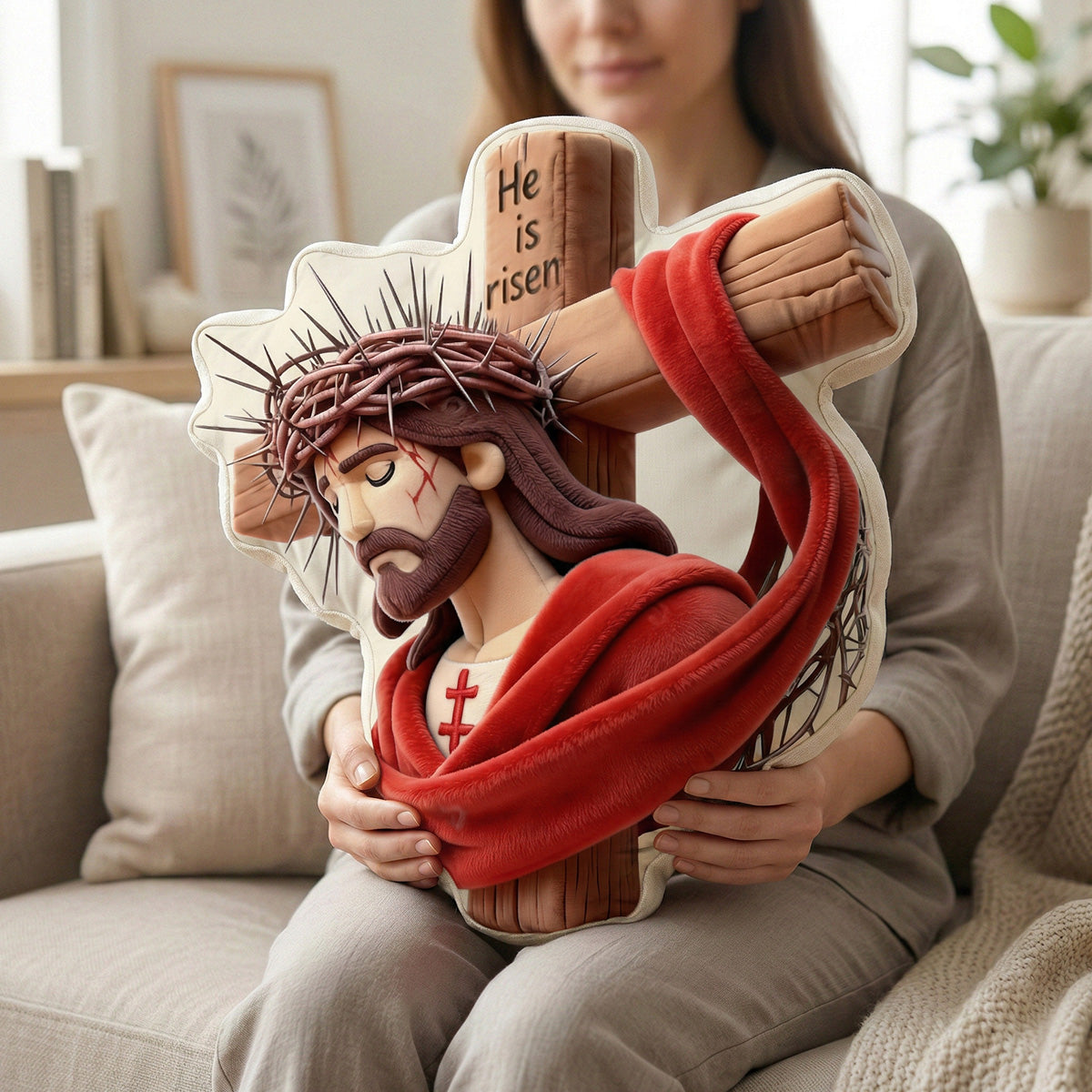 "He is Risen" - Risen in Glory Custom Shaped Pillow - Personalized Gift for Christians, Perfect for Any Occasion Pillow PopCulturePrints
