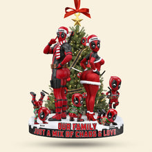 Load image into Gallery viewer, Our Family: Just a Mix of Chaos &amp; Love - Personalized Red Masked Family Ornament Ornament PopCulturePrints
