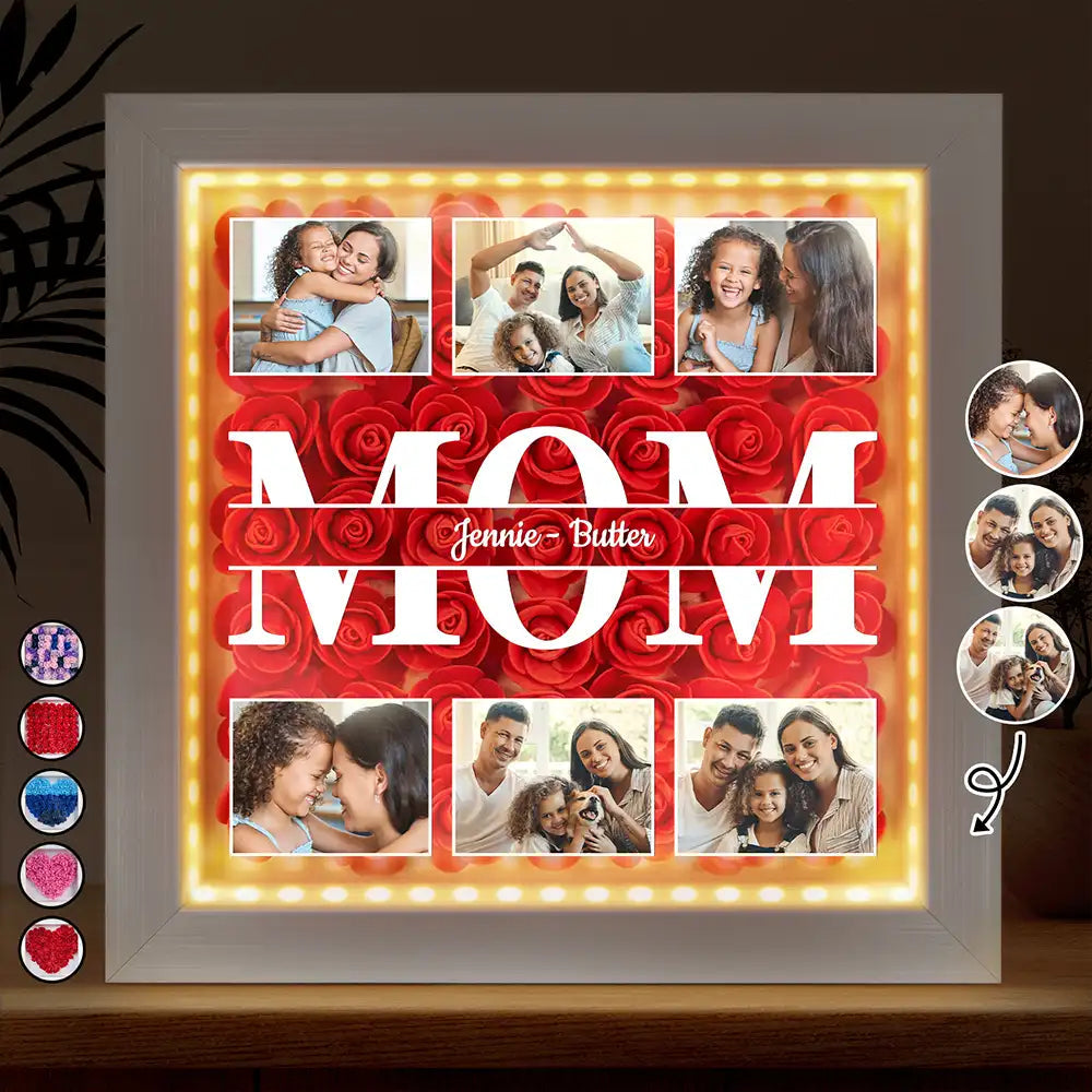 Mom, You're Our Heart - Custom Photo LED Light Flower Shadow Box LED Light Flower Shadow Box PopCulturePrints