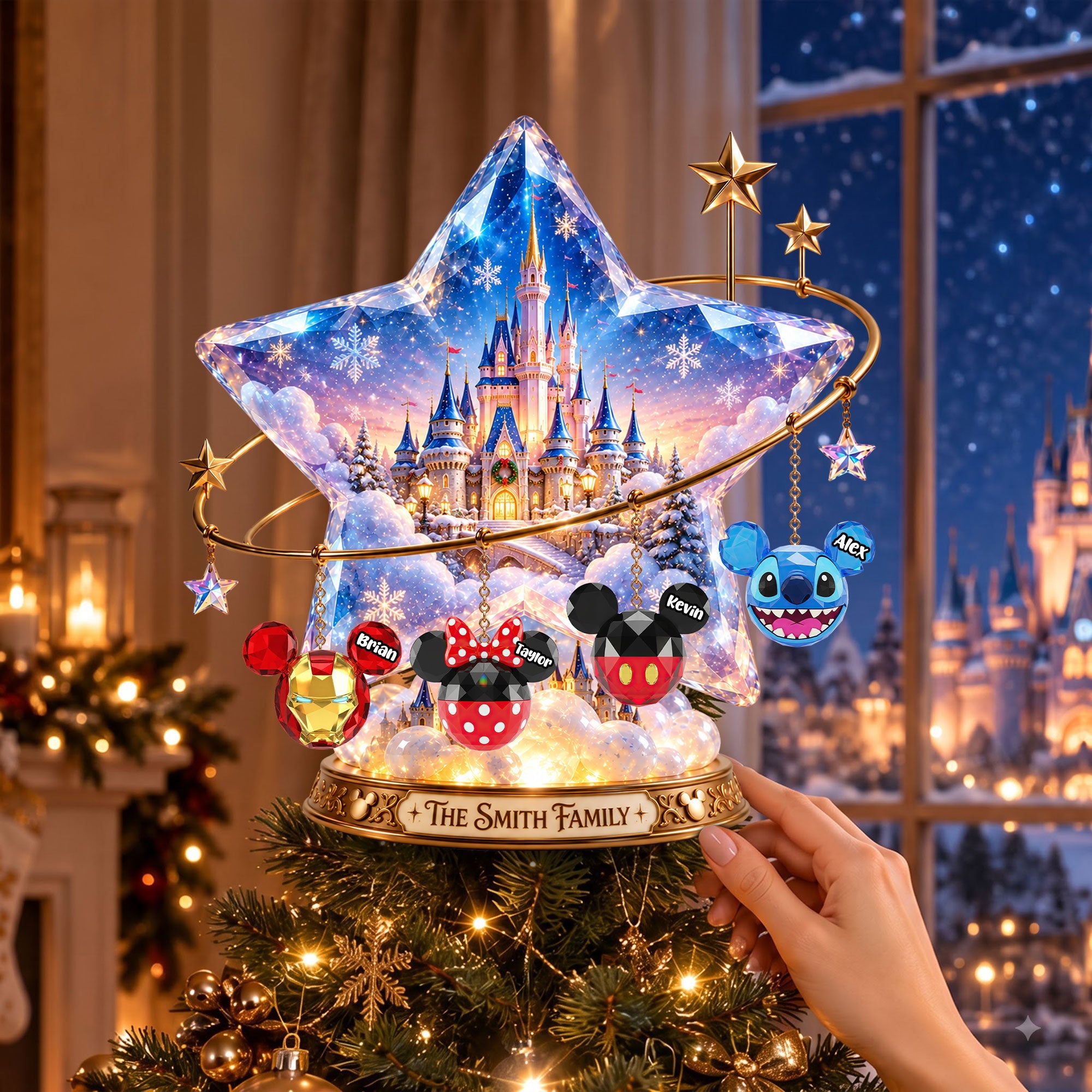 “Celebrate Family Moments with a Sparkling Touch” - Personalized Sparkling Castle Family Tree Topper - Unique Christmas Gift for Families, Friends, and Loved Ones