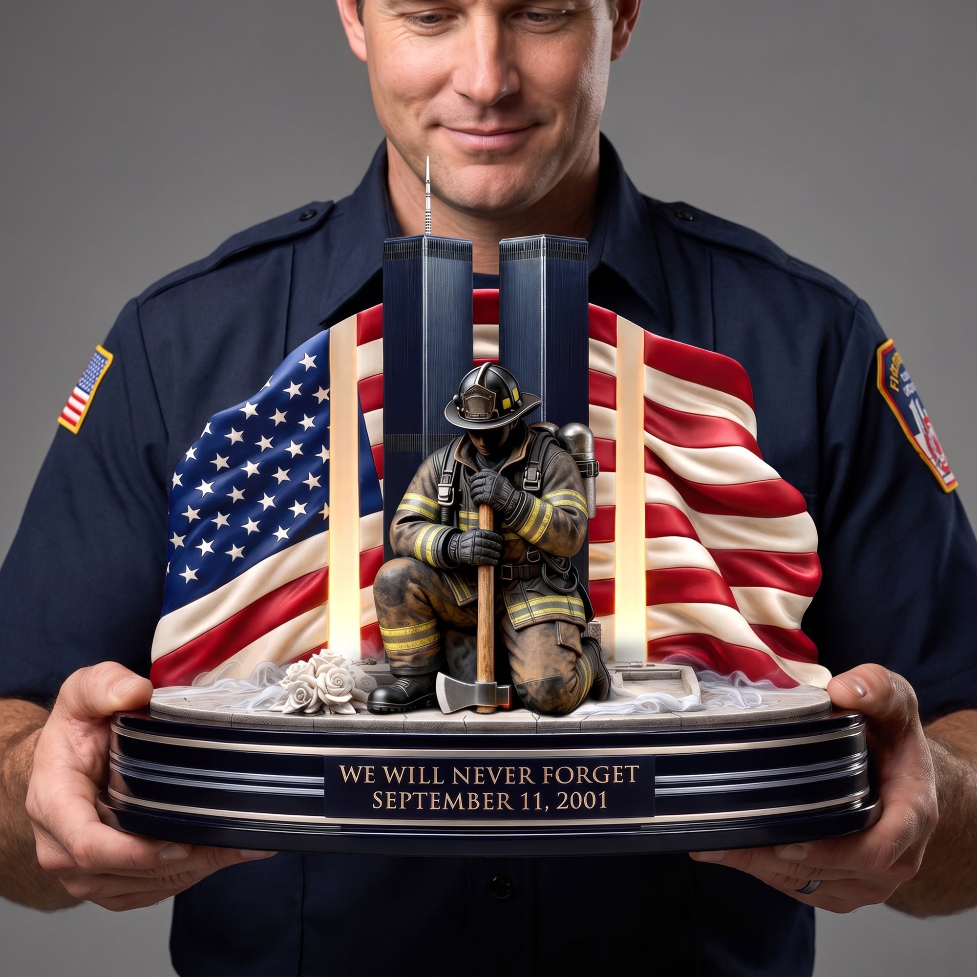 “We Will Never Forget” - Firefighter Memorial Acrylic Plaque, Personalized Gift for Firefighters
