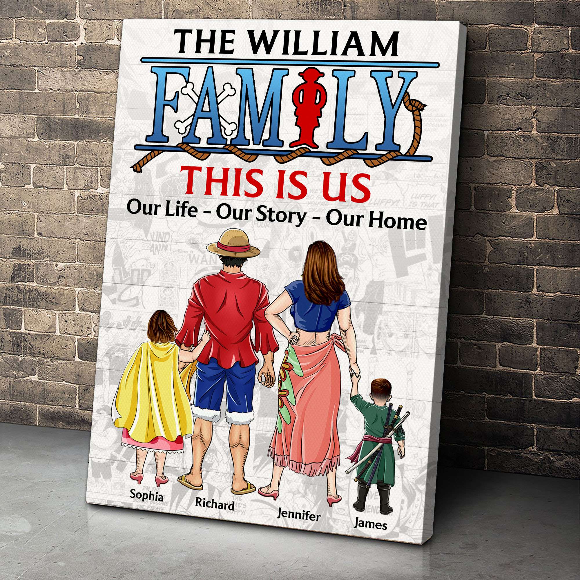 Personalized Family Canvas Print - Custom Cartoon Theme Art