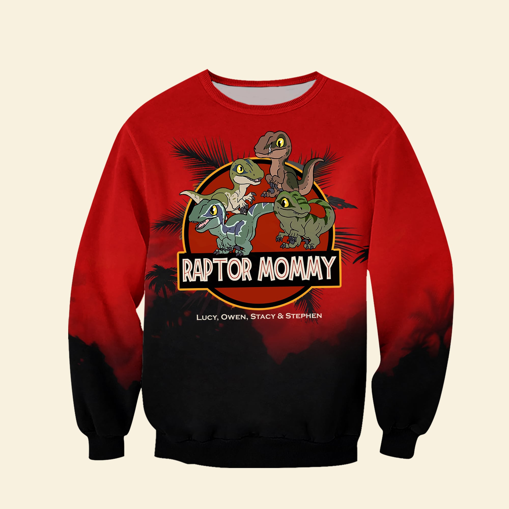 Personalized Dinosaur Mom Shirt - Raptor Family Gift for Mother's Day AOP Products PopCulturePrints