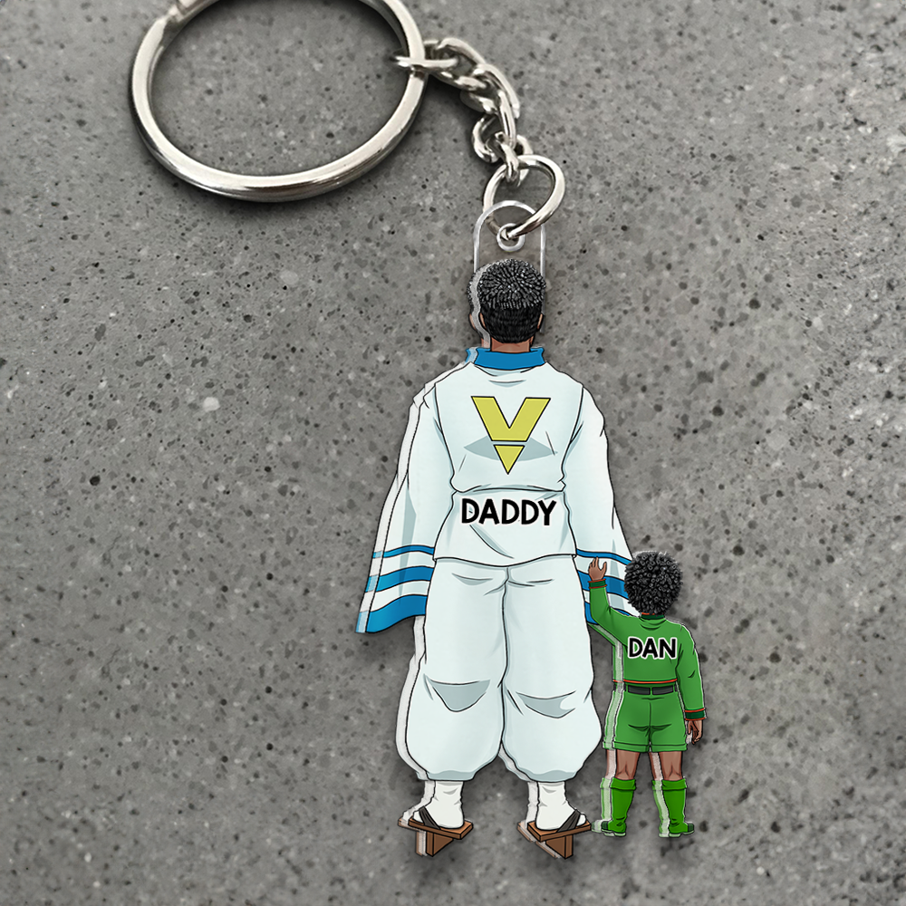 “Forever Connected: Personalized Cartoon Family Keychain for Dad” - Unique Custom Gift for Dad, Grandpa Keychains PopCulturePrints