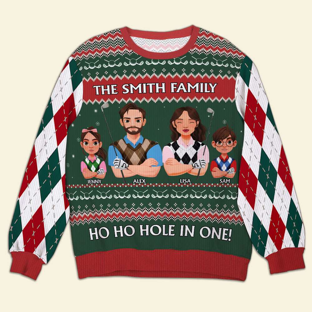 Personalized Family Golf Christmas Sweater - Ugly Style AOP Products PopCulturePrints