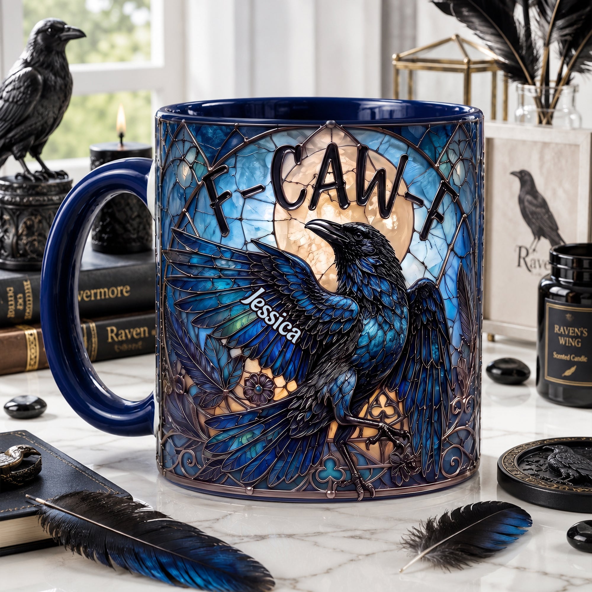 "Cawing with Attitude" - Personalized Raven Accent Mug for Gothic Occult Lovers