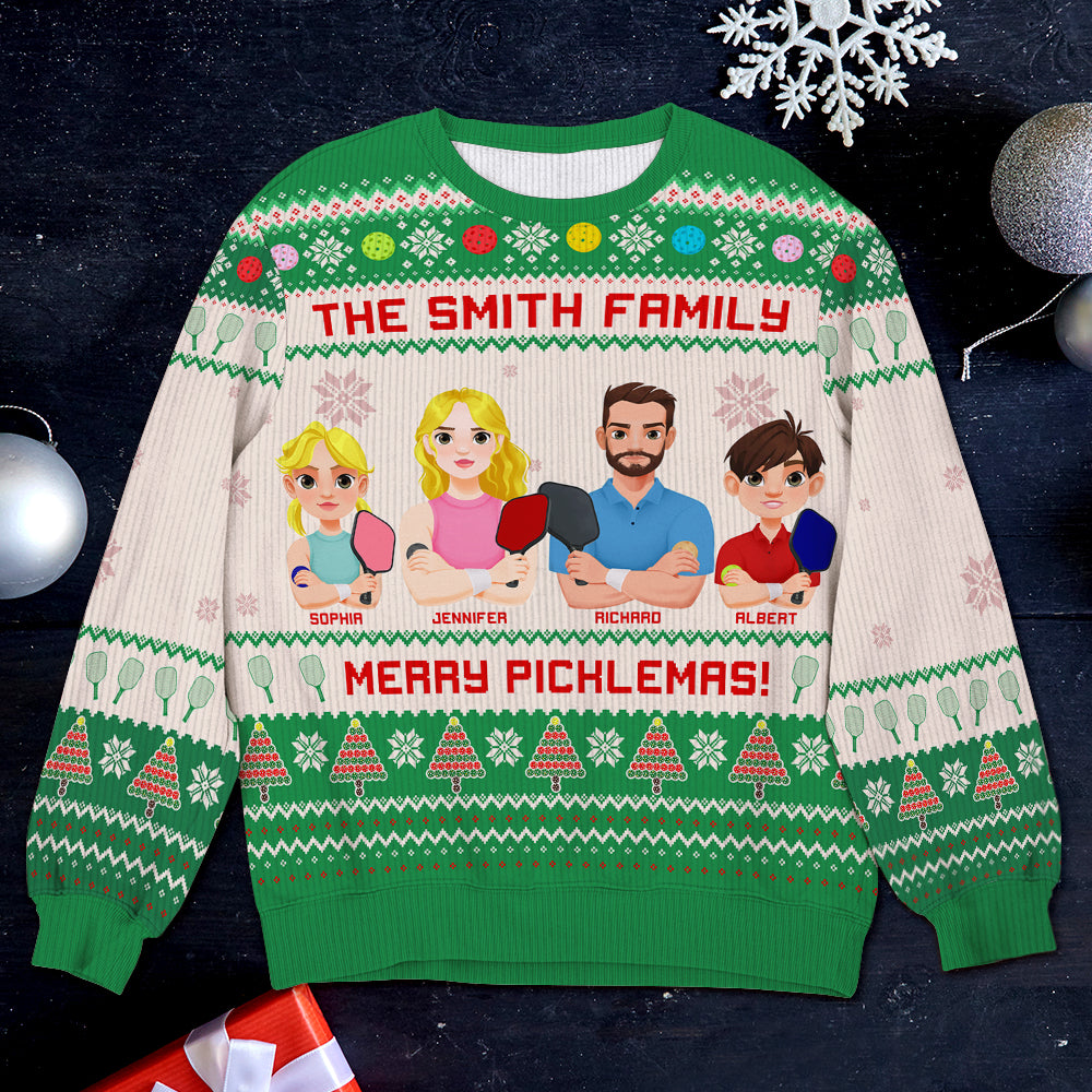 Personalized Christmas Gifts For Family Love Pickleball Ugly Sweater 01KAQN041024PA