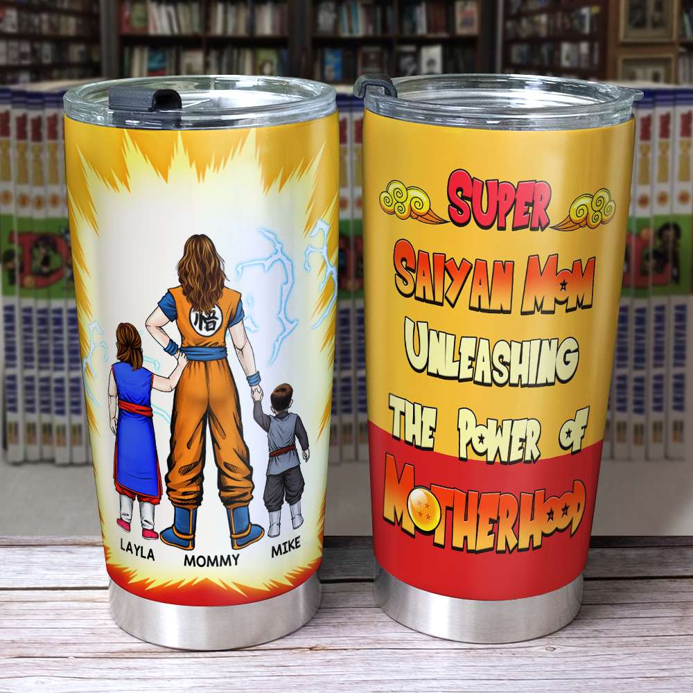 “Super Saiyan Mom Unleashing the Power of Motherhood” - Personalized Tumbler, Perfect Gift for Mom, Grandma & More Tumbler Cup PopCulturePrints