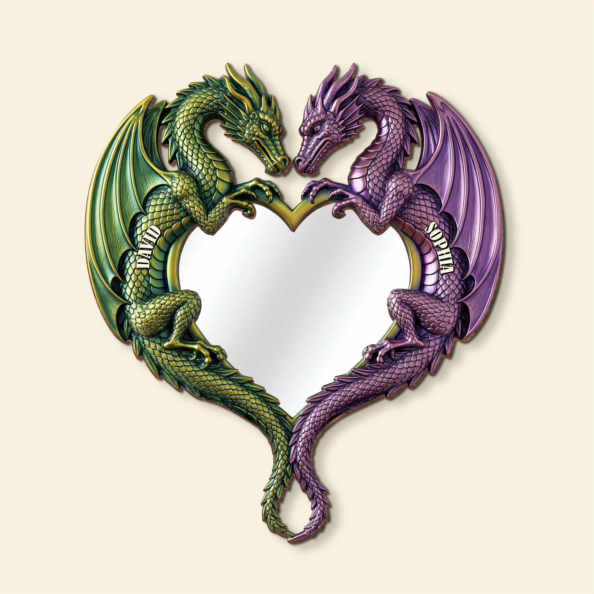 “Together Forever” - Fantasy Dragon Couple Mirror - Personalized Gift for Couples Mirror PopCulturePrints