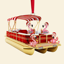 Load image into Gallery viewer, &quot;Celebrate the Holidays with Joy!&quot; - Flamingo Pontoon Christmas Acrylic Ornament - Personalized Gift for Family and Friends Ornament PopCulturePrints
