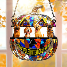 Load image into Gallery viewer, &quot;Beware of Spoiled Rotten Dogs!&quot; - Personalized Pumpkin Suncatcher Ornament - Custom Gift for Dog Lovers Ornament PopCulturePrints
