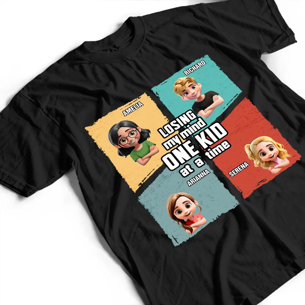 Losing My Mind One Kid At A Time - Personalized Cartoon T-Shirt - Perfect Gift for Dad and Grandpa T-shirt PopCulturePrints