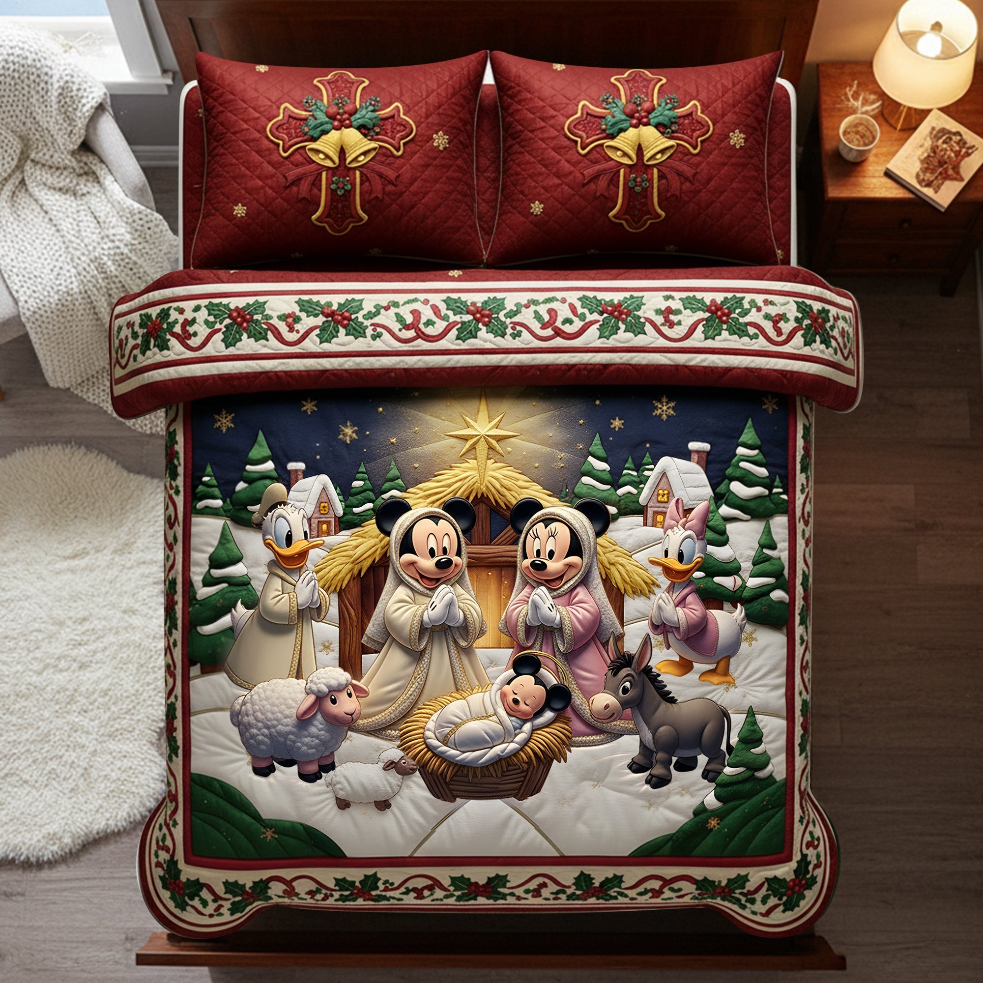 “Embrace the Spirit of Christmas” - Personalized Mickey Mouse Christmas Faith Quilt Bed Set - Custom Gift for Families, Friends, and Loved Ones Bedding Set PopCulturePrints