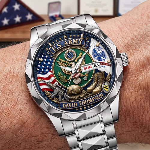 Honor Your Service - Military Rank Men's Stainless Steel Watch - Personalized Gift for Veterans & Army Enthusiasts Men's Watch PopCulturePrints