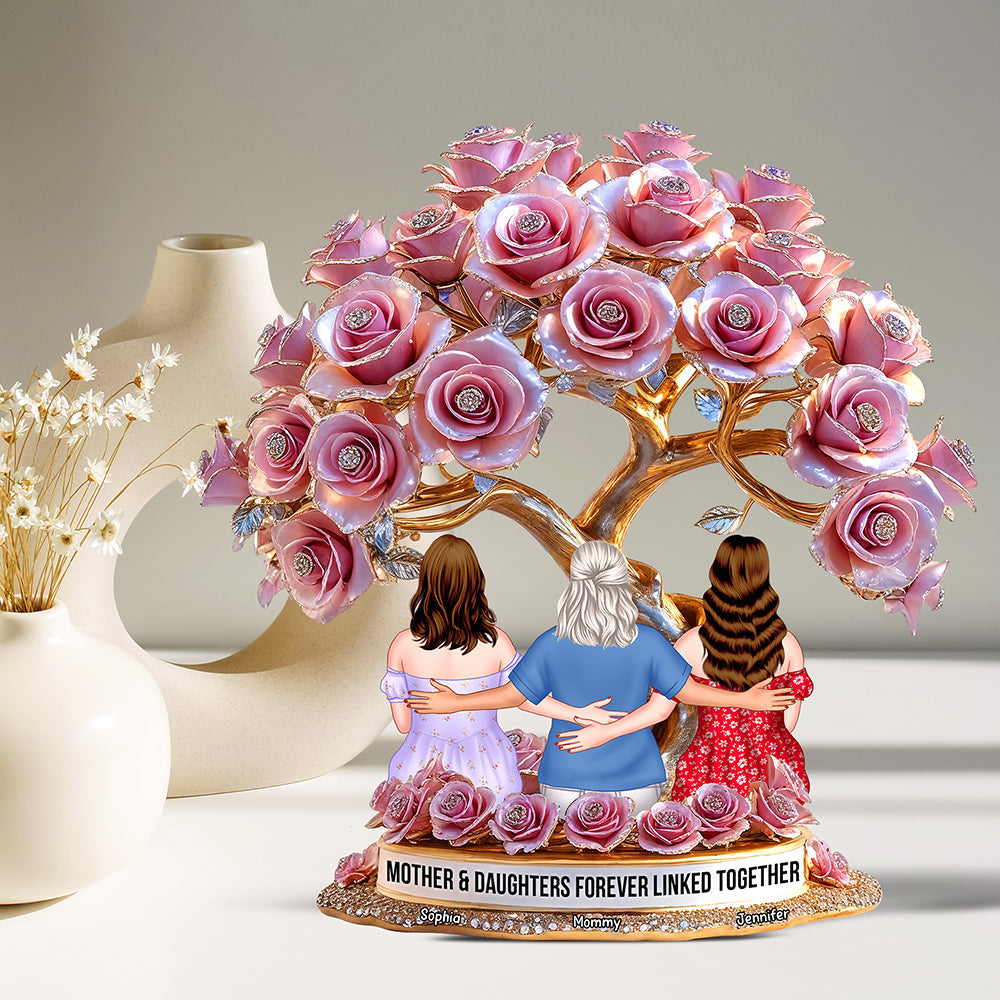 Mother & Daughters Forever Linked Together - Personalized Gifts for Mom Shaped Plaques PopCulturePrints