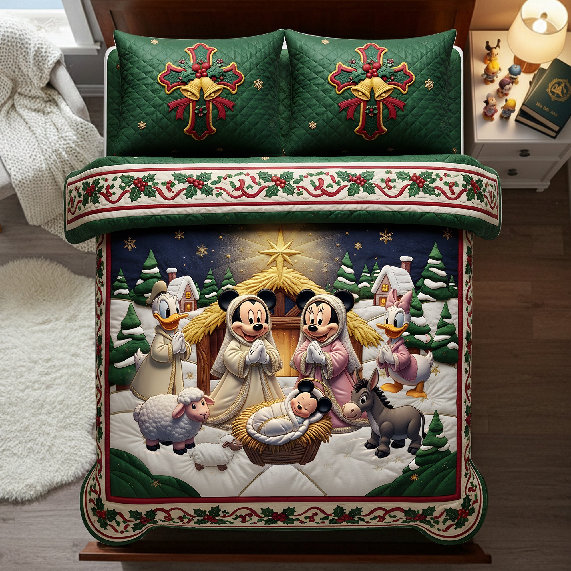 “Embrace the Spirit of Christmas” - Personalized Mickey Mouse Christmas Faith Quilt Bed Set - Custom Gift for Families, Friends, and Loved Ones Bedding Set PopCulturePrints