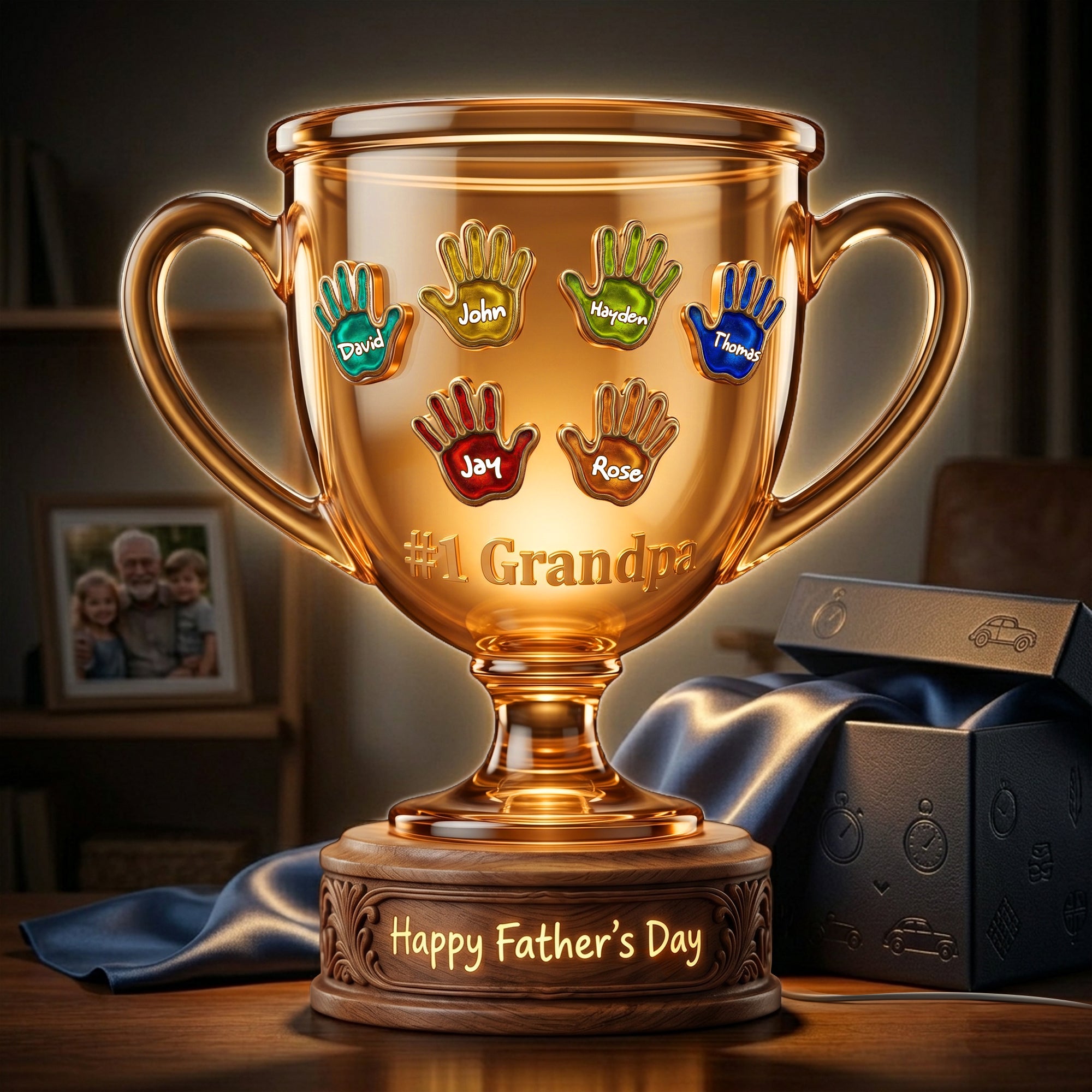 "Best Grandpa Ever!" - Personalized Trophy Acrylic Light Box - Gift for Dad, Grandpa, or Father Figures Light Box PopCulturePrints