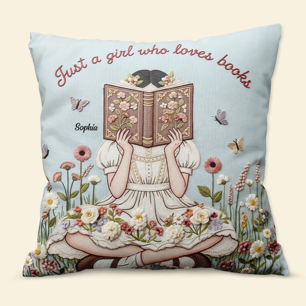 Just a Girl Who Loves Books - Personalized Reading Girl Pillow Pillow PopCulturePrints