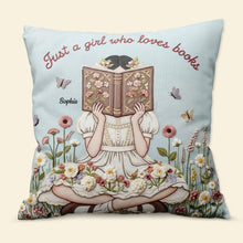 Load image into Gallery viewer, Just a Girl Who Loves Books - Personalized Reading Girl Pillow Pillow PopCulturePrints
