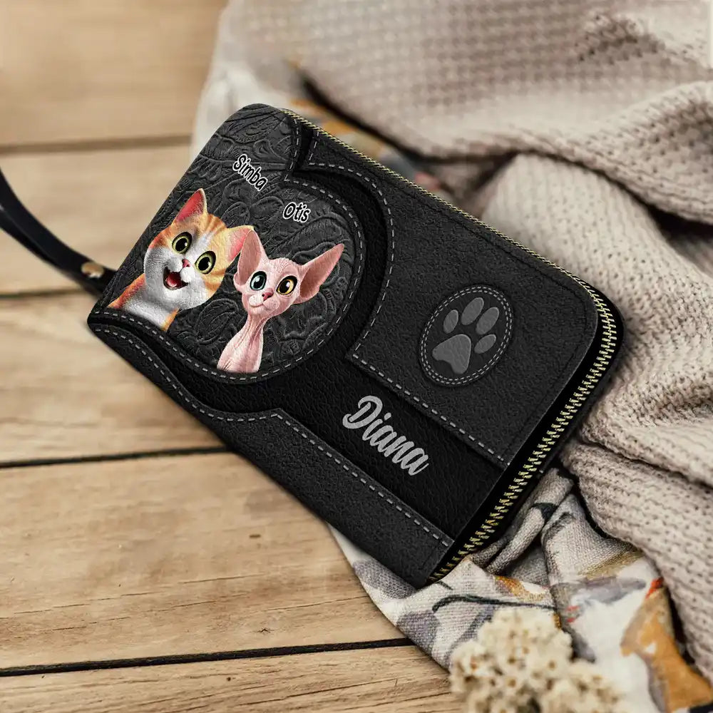 "Make Every Day Pawsome!" - Cute Cats 3D Effect Personalized Leather Long Wallet - A Unique Gift for Cat Lovers, Friends, and Family Leather Long Wallet PopCulturePrints