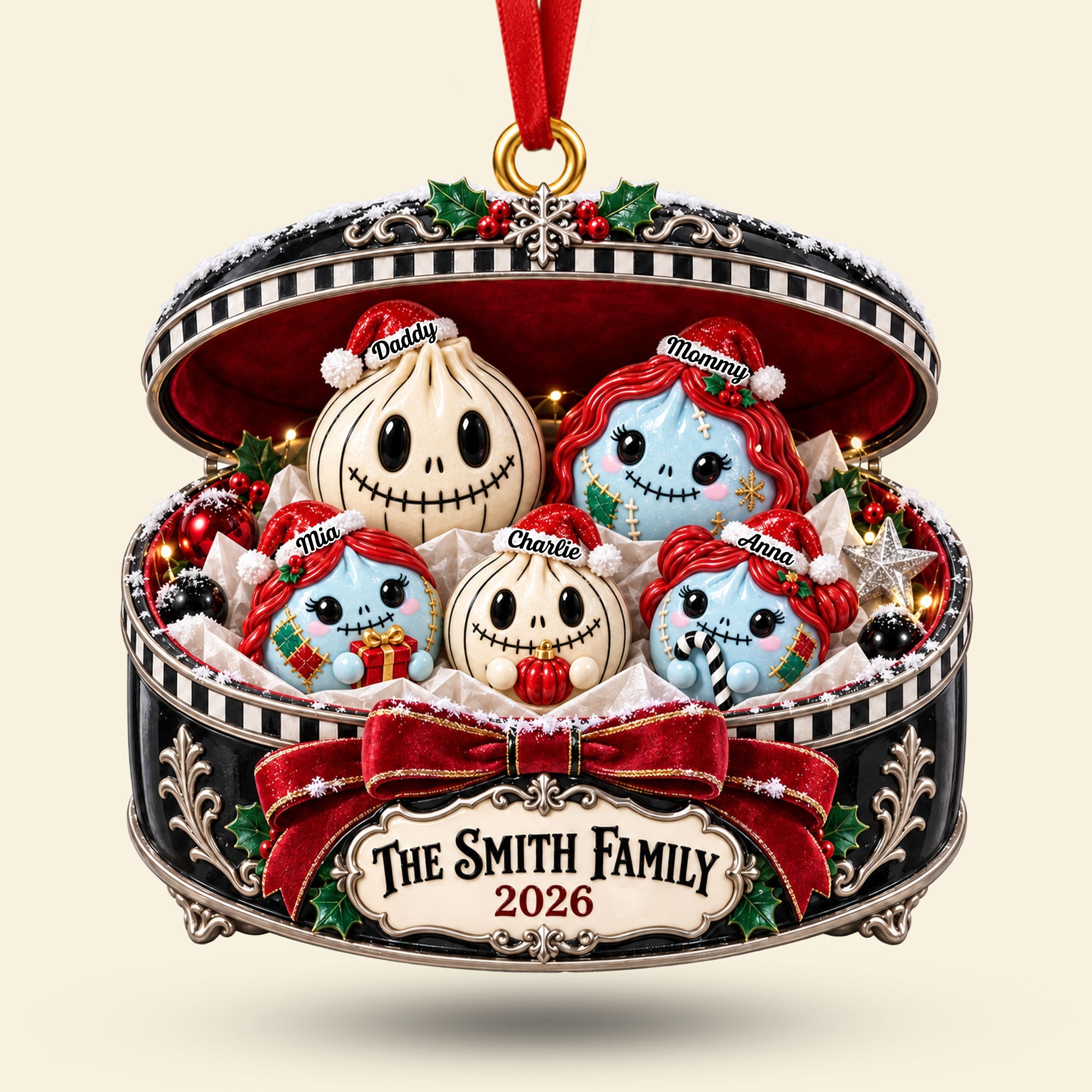 “Bring Home the Spookiness!” – Cute Spooky Dumpling Family Acrylic Ornament - Personalized Christmas Gifts for Families