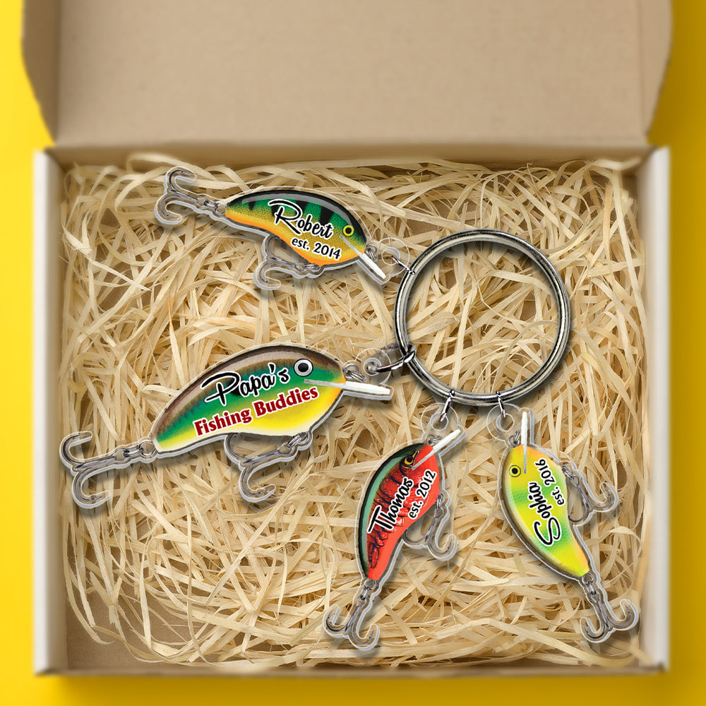 Customized Fishing Buddies Keychain for Dad with Personalized Lure Charms Keychains PopCulturePrints