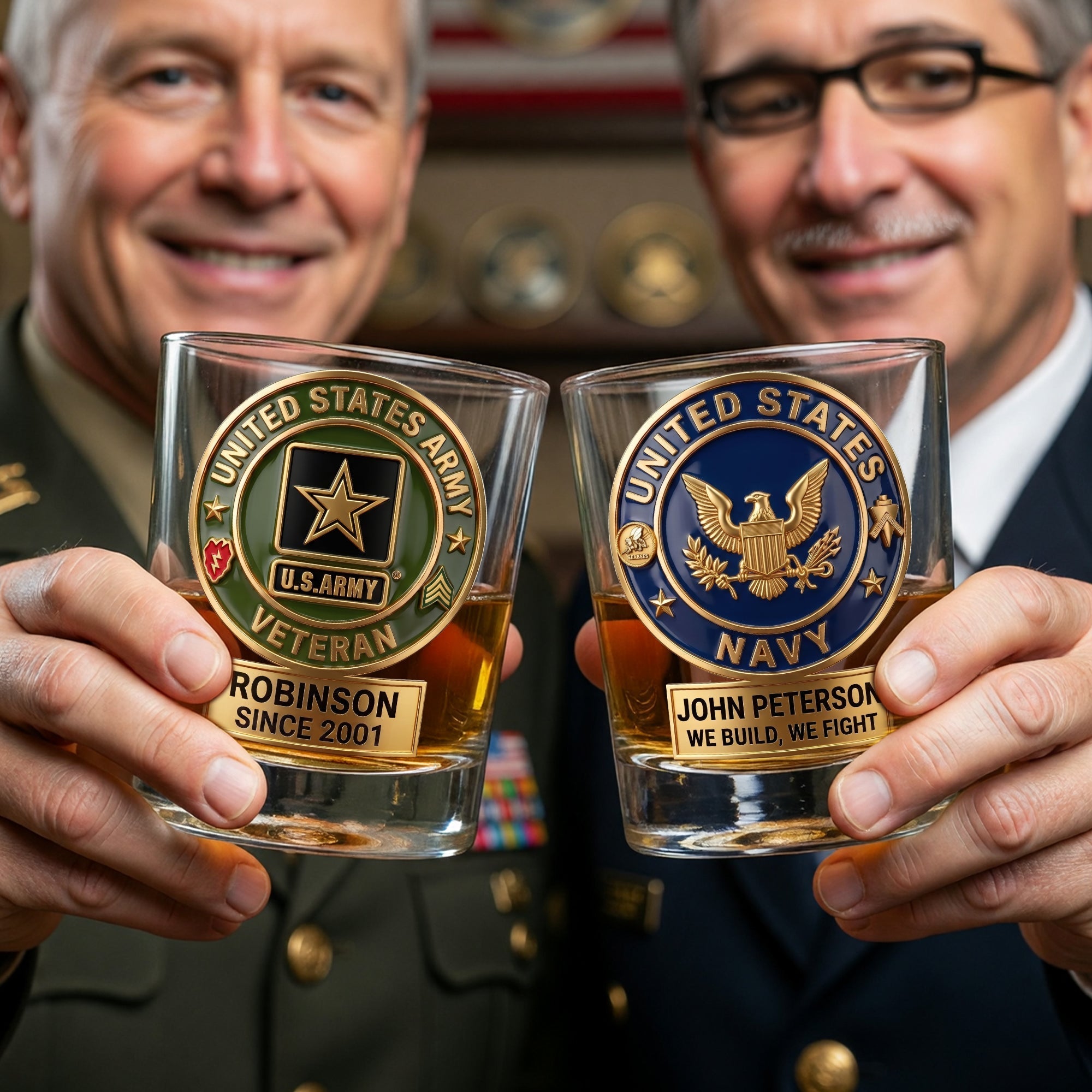 Honor Your Service - Custom Military Insignia Drinking Glass - Personalized Gifts for Veterans Glass PopCulturePrints