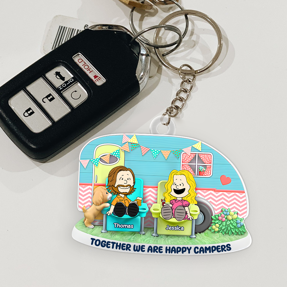 Personalized Happy Campers Couple Keychain Keychains PopCulturePrints