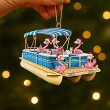 Load image into Gallery viewer, &quot;Celebrate the Holidays with Joy!&quot; - Flamingo Pontoon Christmas Acrylic Ornament - Personalized Gift for Family and Friends Ornament PopCulturePrints
