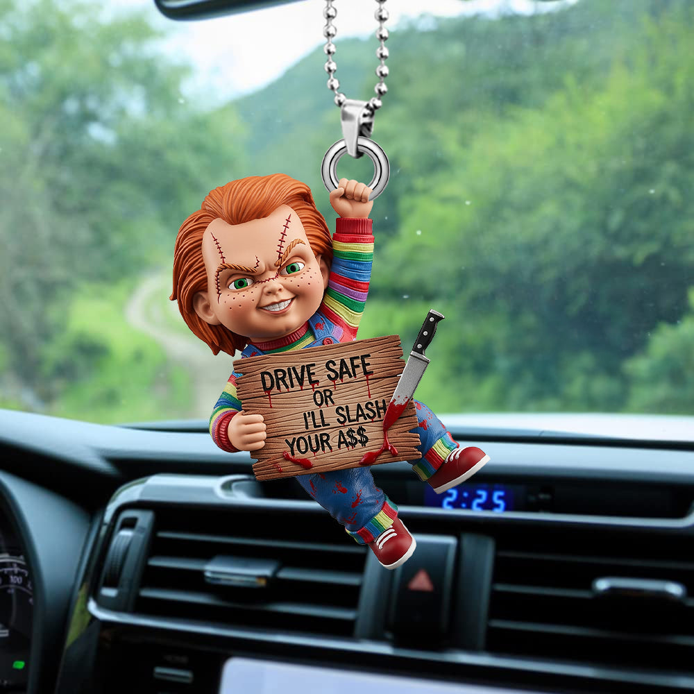 "Drive Safe or I’ll Slash Your A$$" - Spooky Car Ornament for Halloween - Customizable Gift for Horror Fans Ornament PopCulturePrints