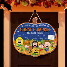 Load image into Gallery viewer, Personalized Halloween Family Pumpkin Wood Sign - Great Pumpkin Believers
