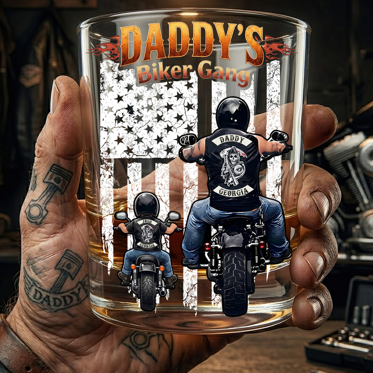 “Join the Biker Gang!” – Personalized Round Glass Gift for Dad Glass PopCulturePrints