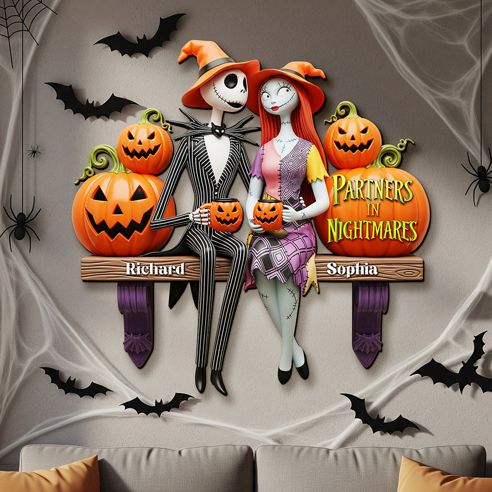 Partners in Nightmares Wooden Sign - Personalized Spooky Halloween Gift for Couples Wood Sign PopCulturePrints