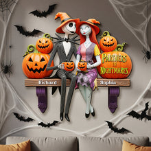 Load image into Gallery viewer, Partners in Nightmares Wooden Sign - Personalized Spooky Halloween Gift for Couples Wood Sign PopCulturePrints
