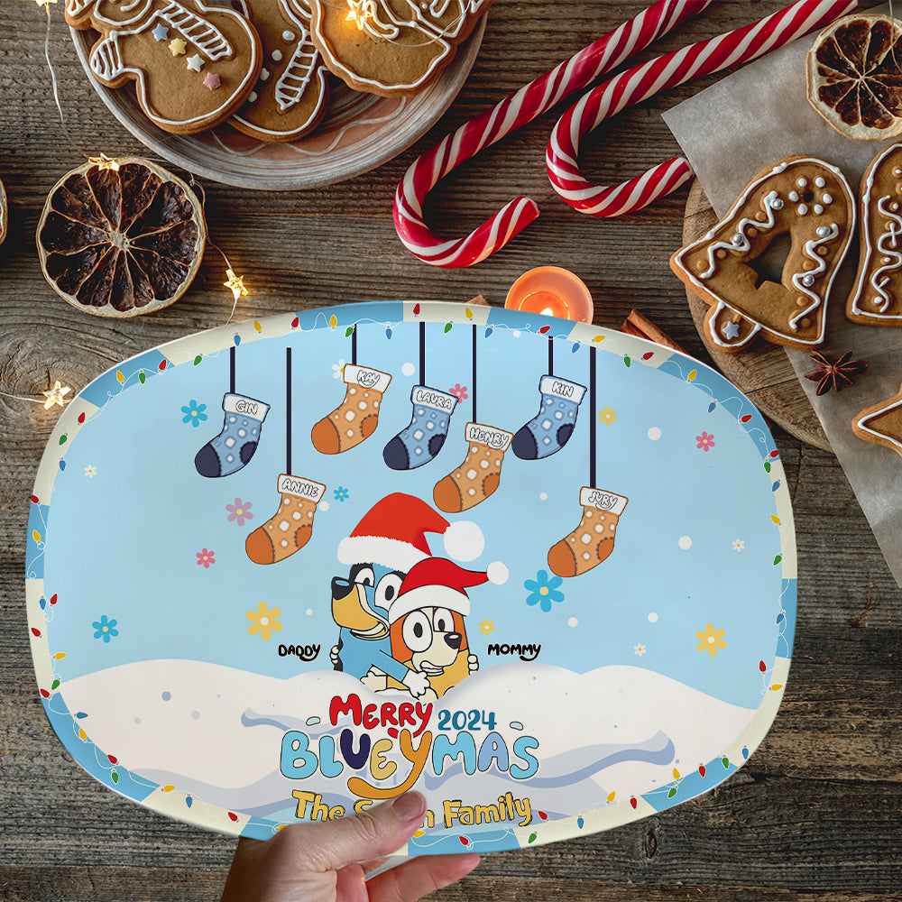 Personalized Family Christmas Resin Plate – Festive Stockings Design