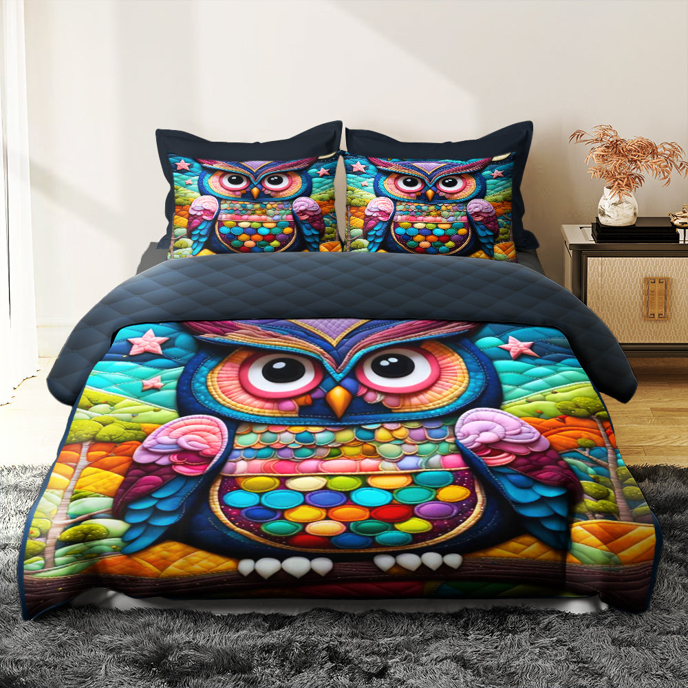 Vibrant Personalized Owl Quilt Bed Set Blanket PopCulturePrints