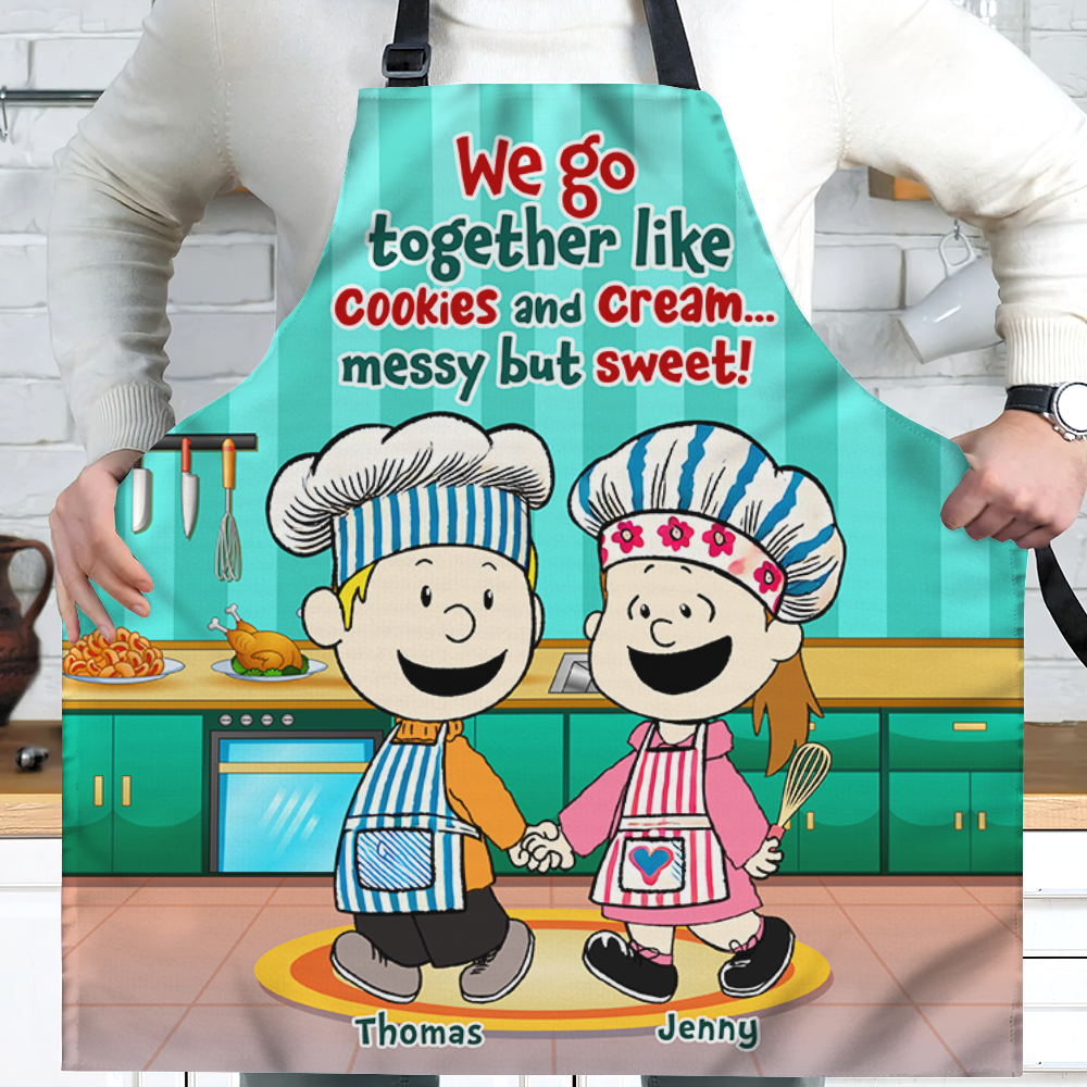 Personalized Couple Aprons - Sweet and Messy Cooking Together Aprons PopCulturePrints
