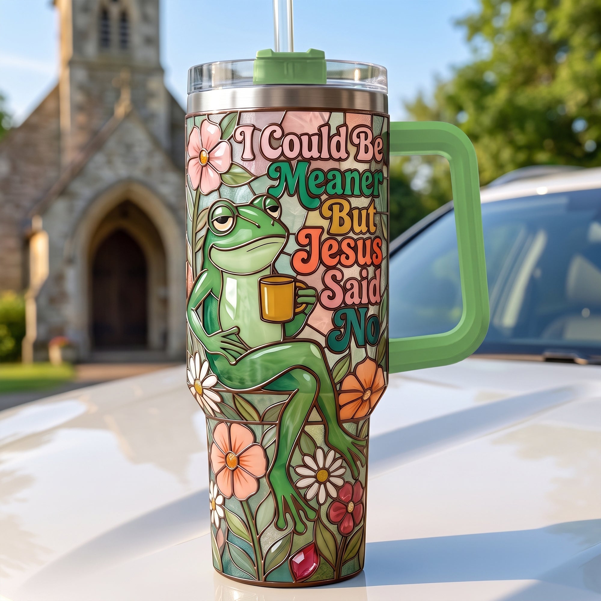 Jesus Mean Frog Tumbler With Handle - Personalized Gifts For Christian 01PAQN170726 Tumbler Cup PopCulturePrints