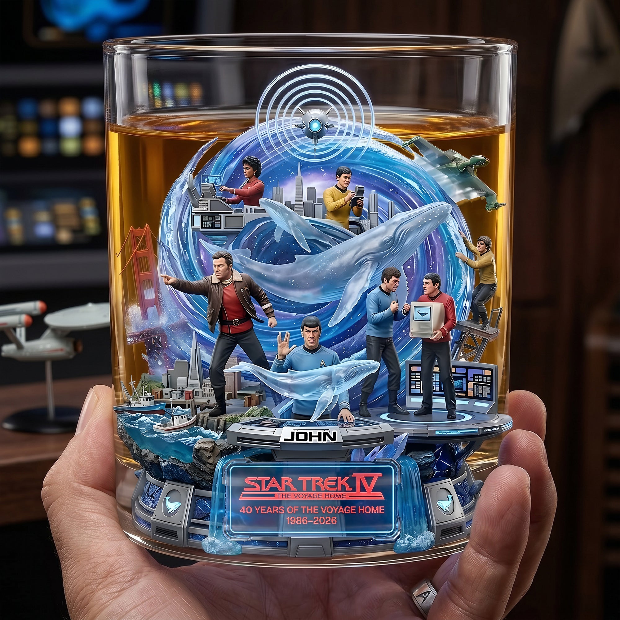 "Celebrate 40 Years of Star Trek IV with Every Sip!" - Personalized Drinking Glass - Unique Gift for Fans and Collectors