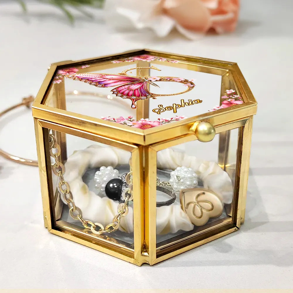 Embrace Elegance: Personalized Flower Butterfly Monogram Glass Jewelry Box Jewelry Box PopCulturePrints